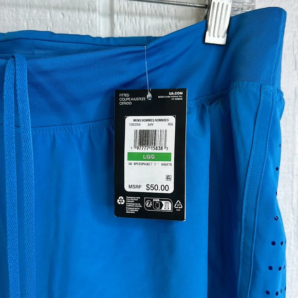 Under Armour Men’s Size Large 7" Royal Blue Shorts W/ Liner and Rear Pocket NWT - Picture 6 of 10